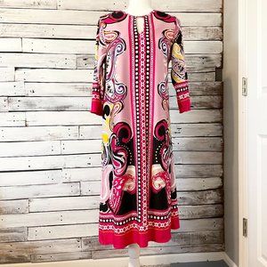 Ashley Stewart 3/4 Sleeve Paisley Print Midi Dress Size 12